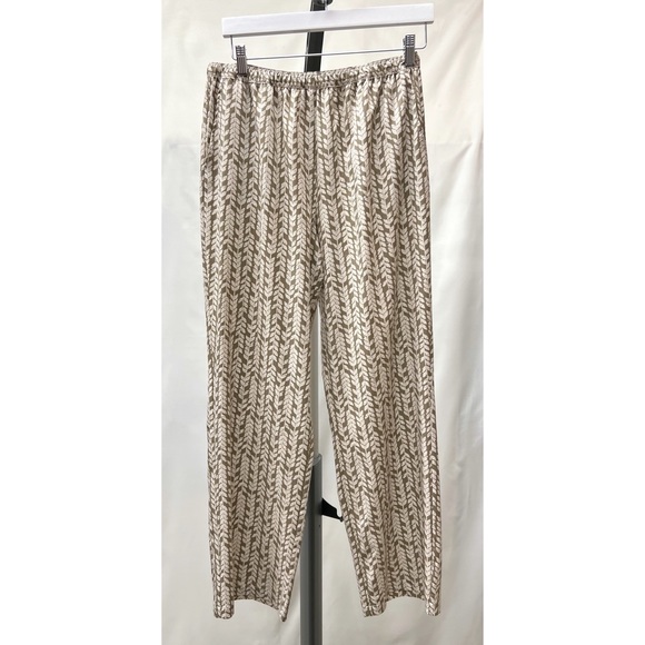 Coldwater Creek Light Brown and Cream Printed Leaves Pull On Pants